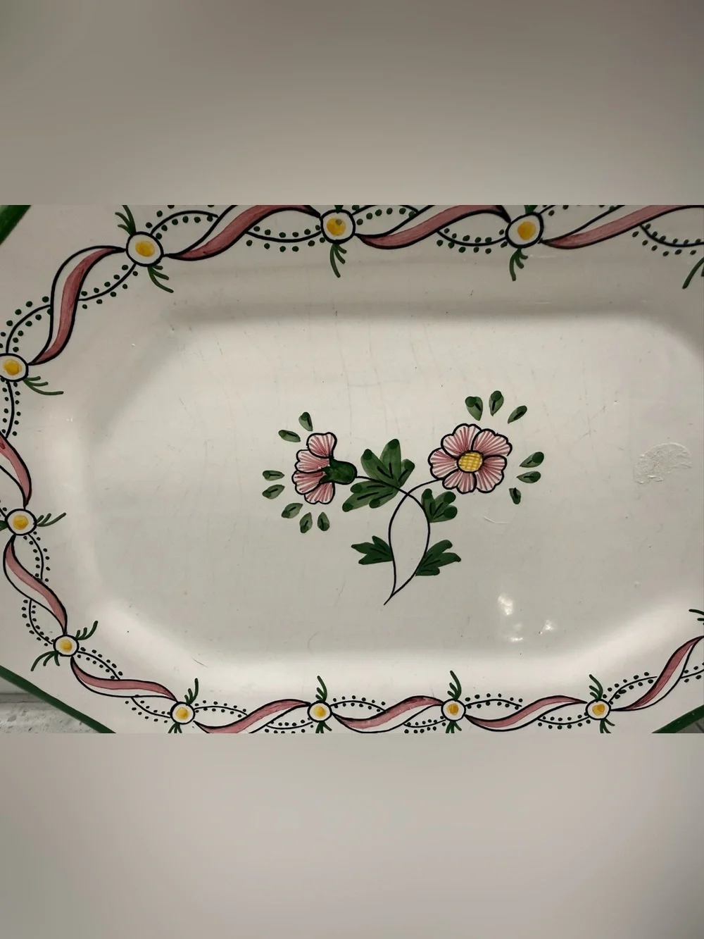 Vintage FFA Marques Malviera Portugal Hand Paint Floral Octagon Serving Platter